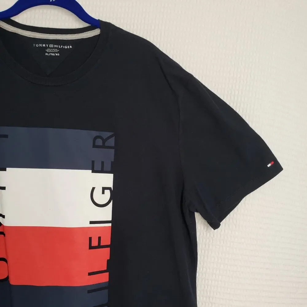 Tommy Hilfiger T-Shirt Mens XL Blue Logo Short Sleeve Crew Neck Graphic Tee Flag - Picture 14 of 16